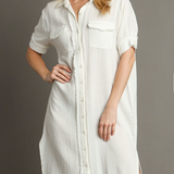 Off White Gauze Button Up Maxi Dress w/ Raw Edges