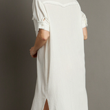 Off White Gauze Button Up Maxi Dress w/ Raw Edges