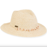 Fedora Hat w/  Mother Of Pearl Beaded  Band  -  Ivory Straw
