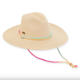 Paper Straw Safari Hat w/ Rainbow Chin Strap - Natural