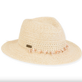 Paperbraid Fedora Hat w/  Beaded Shell Band  -  Ivory Straw