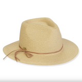 Beige Paperbraid Safari Hat With Thin Faux Leather Band  -  Ivory Straw