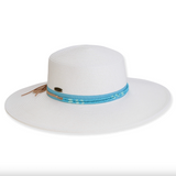 White Floppy Hat with Turquoise Beaded Faux Leather Band