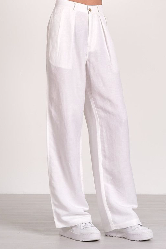 White Pleated Front Trouser Pants by Elan - White