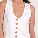 Linen Halter Vest Button Front Tank by Elan - White