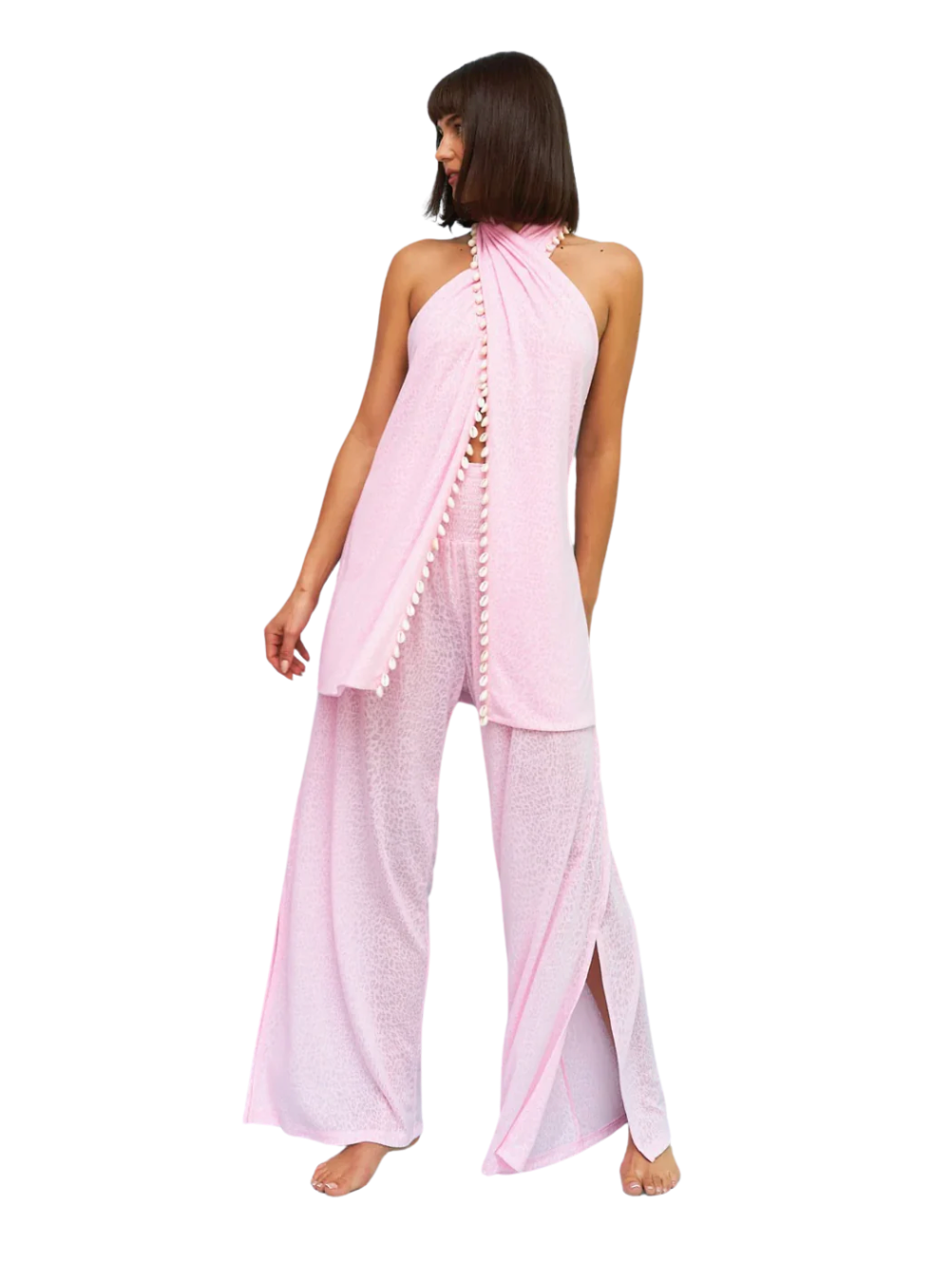 Puka Shell Crossover Halter Set by Pitusa - Light Pink
