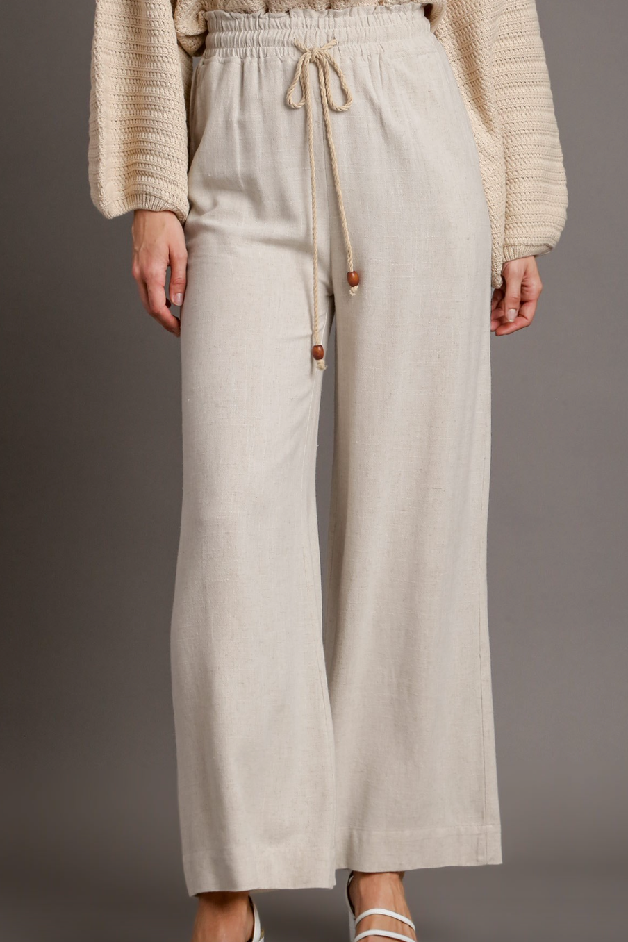 Linen Pants With Drawstring Waist - Oatmeal Tan