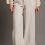 Linen Pants With Drawstring Waist - Oatmeal Tan