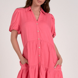 Short Sleeve Shirt Dress With Collar by Elan - Pink
