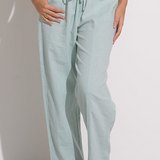 Drawstring Linen Pants by Elan - Light Teal