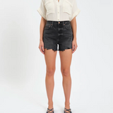 The Knockout High Rise Loose Jean Shorts by Daze - Night Life Vintage Black