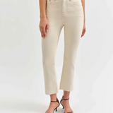 Shy Girl High Rise Crop Flare Jean by Daze - Raw Cut Tan