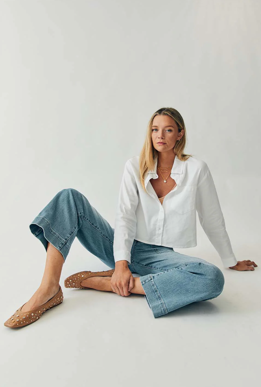 Emme Button Down Crop Shirt - Stillwater White by Level 99