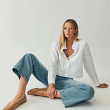 Emme Button Down Crop Shirt - Stillwater White by Level 99