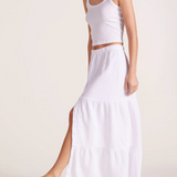 Tiered Button Front Skirt by Bobi - White