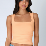 Clean Line Square Neck Shirred Side Full Length Tank Top by NikiBiki -Papaya