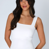Clean Line Square Neck Full Length Tank Top by NikiBiki - White