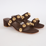 Venus Heeled Sandals With Studs - Coffee Brown / Gold