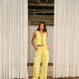 Oversized Cotton Cargo Pants - Lemon Yellow