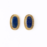 Daphne oval stone lapis post earrings framed in brass
