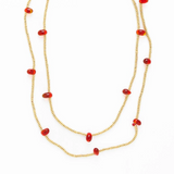 Portia gold necklace with teardrop glass beads red