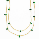 Portia gold necklace with teardrop glass beads green