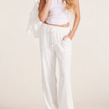 Wide Leg Tie Waist Pants by Bobi - Cream