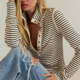 Lake Henley Stripe - Free People - Tea Black Stripe