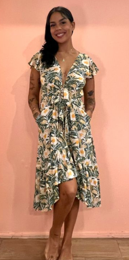 marigold boho dress Marigold Orange Boho Floral Print Maxi Dress Yellow / L