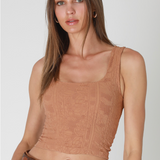 Double Lace Square Crop Top by NikiBiki - Mocha Mousse