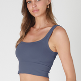Chevron Ribbed Crop Top by NikiBiki - Crown Blue