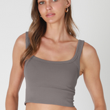 Chevron Ribbed Crop Top by NikiBiki - Whale Grey