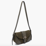 Duffy Contrast Suede Shoulder Bag in Olive