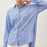 Striped Classic Button Up Shirt - Denim Blue & White Stripe