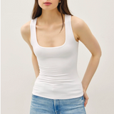 Soft & Stretchy Jersey Tank - Square Neck Full Length - Off White