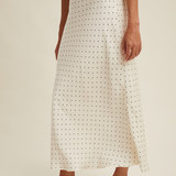 Polka Dot Satin Midi Skirt  by Wishlist - Off White / Black