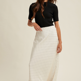 Polka Dot Satin Midi Skirt  by Wishlist - Off White / Black