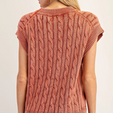 Cable Knit Short Sleeve Sweater  by Eesome - Spiced Brandy