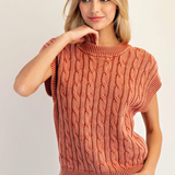 Cable Knit Short Sleeve Sweater  by Eesome - Spiced Brandy