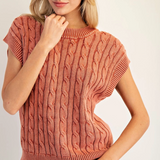 Cable Knit Short Sleeve Sweater  by Eesome - Spiced Brandy