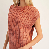 Cable Knit Short Sleeve Sweater  by Eesome - Spiced Brandy