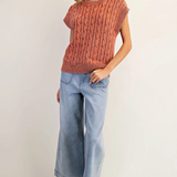 Cable Knit Short Sleeve Sweater  by Eesome - Spiced Brandy