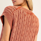 Cable Knit Short Sleeve Sweater  by Eesome - Spiced Brandy