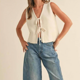 Tie Front Sweater Knit Vest - Beige