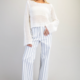 Crochet Open Knit Scallop Trim Sweater by Eesome - Off White