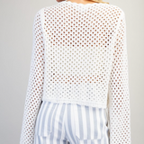 Crochet Open Knit Scallop Trim Sweater by Eesome - Off White