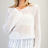 Crochet Open Knit Scallop Trim Sweater by Eesome - Off White