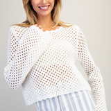 Crochet Open Knit Scallop Trim Sweater by Eesome - Off White