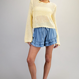 Crochet Open Knit Scallop Trim Sweater by Eesome - Butter Yellow