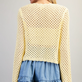 Crochet Open Knit Scallop Trim Sweater by Eesome - Butter Yellow